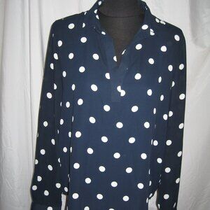 Ann Taylor Loft blue and White semi Sheer Polka Dot Top blouse  Size M